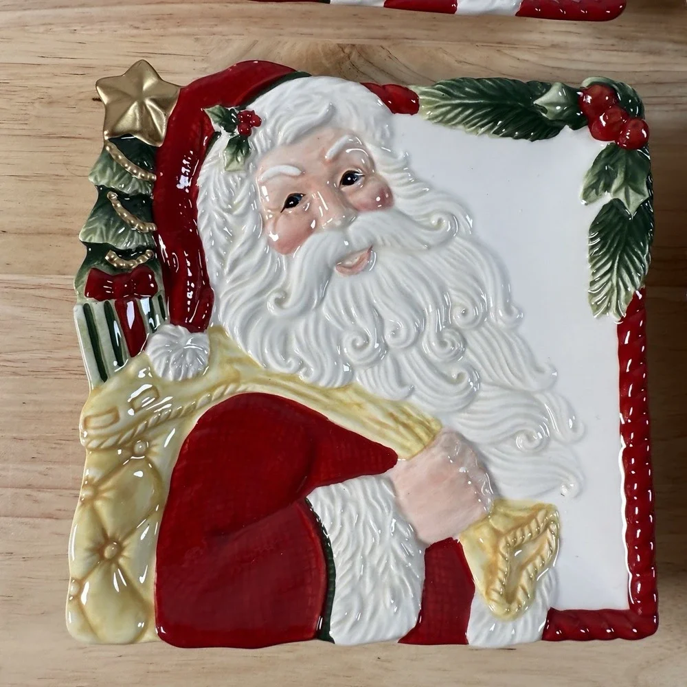 Fitz & Floyd • One Look And You Know • NIGHT BEFORE CHRISTMAS Santa Plate Set 4